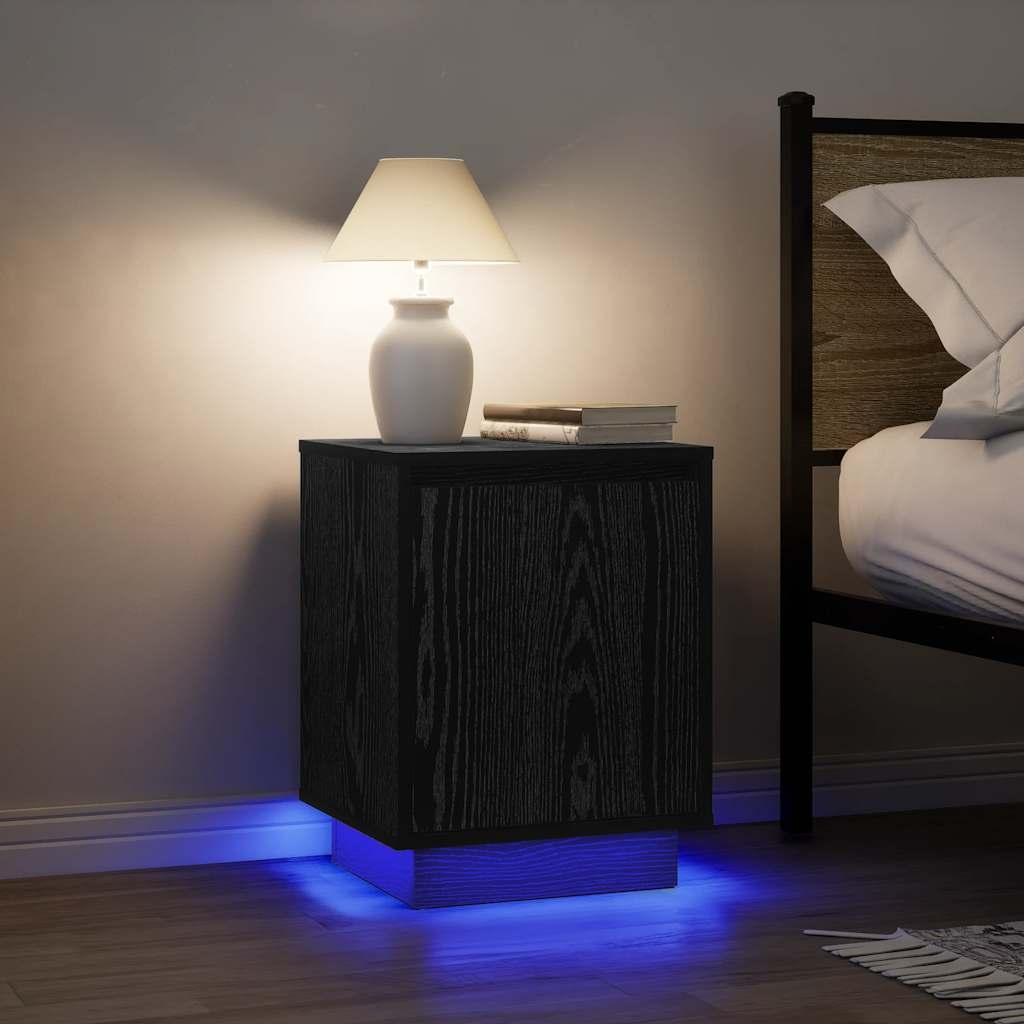 Sengeskabe 2 stk. med LED-lys 38x34x50 cm sort