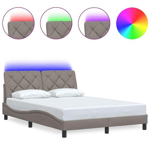 Sengeramme med LED uden madras 140x200 cm stof gråbrun