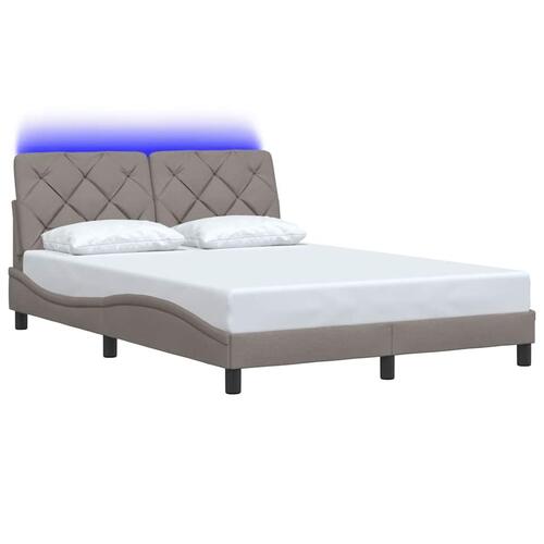 Sengeramme med LED uden madras 140x200 cm stof gråbrun