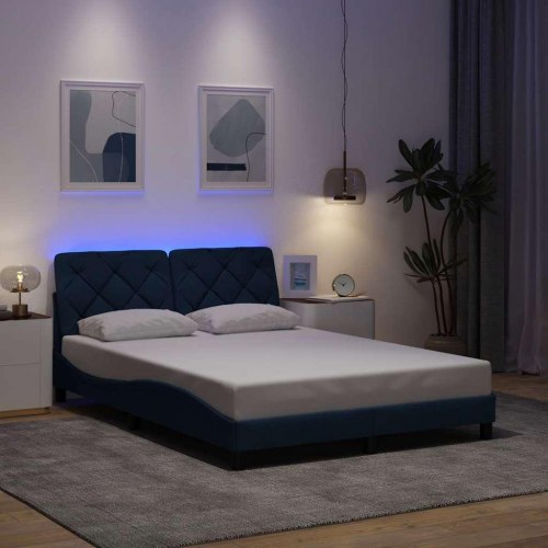 Sengeramme med LED 140x200 cm i stof - blå