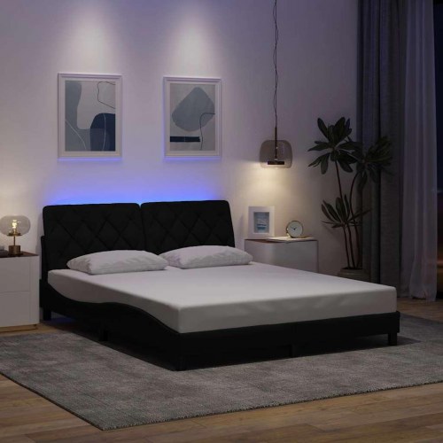 Sengeramme med LED 160 x 200 cm i sort stof uden madras