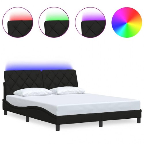Sengeramme med LED 160 x 200 cm i sort stof uden madras