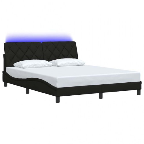 Sengeramme med LED 160 x 200 cm i sort stof uden madras