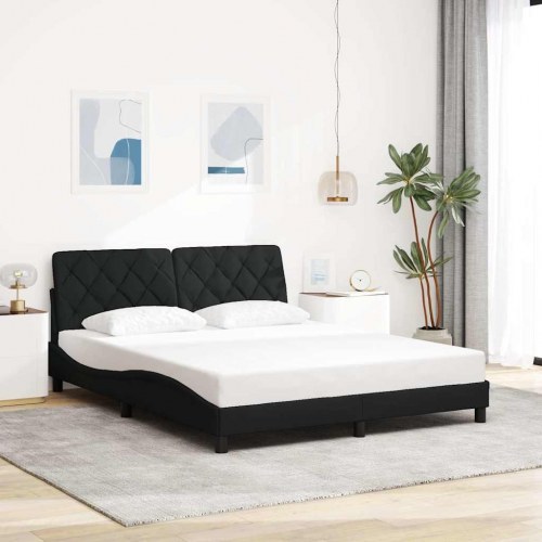 Sengeramme med LED 160 x 200 cm i sort stof uden madras
