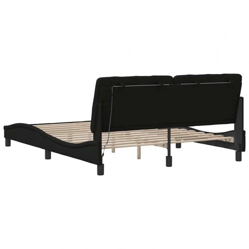 Sengeramme med LED 160 x 200 cm i sort stof uden madras