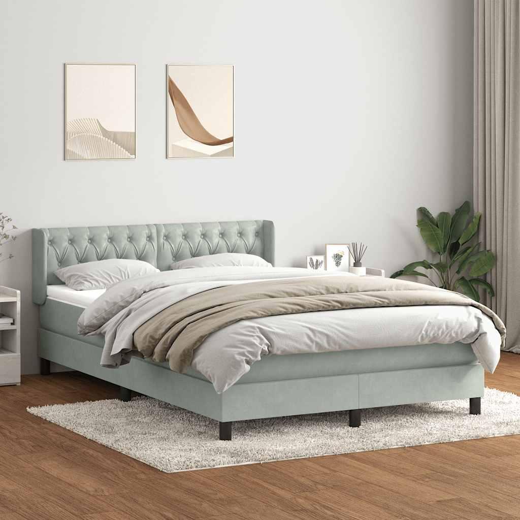 Kontinentalseng med madras 140x210 cm fløjl lysegrå