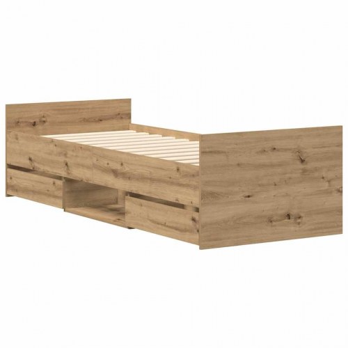 Sengeramme 90 x 200 cm med 4 skuffer uden madras - egetræsfarve