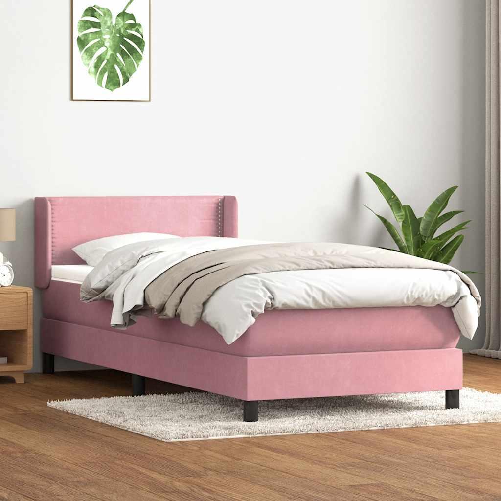 Kontinentalseng med madras lyserød 80x220 cm fløjl