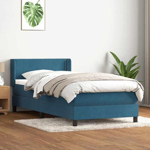 Kontinentalseng med madras mørkeblå 90x220 cm fløjl