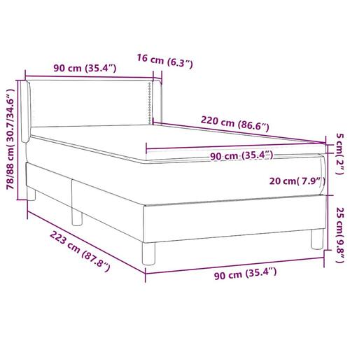 Kontinentalseng med madras mørkeblå 90x220 cm fløjl
