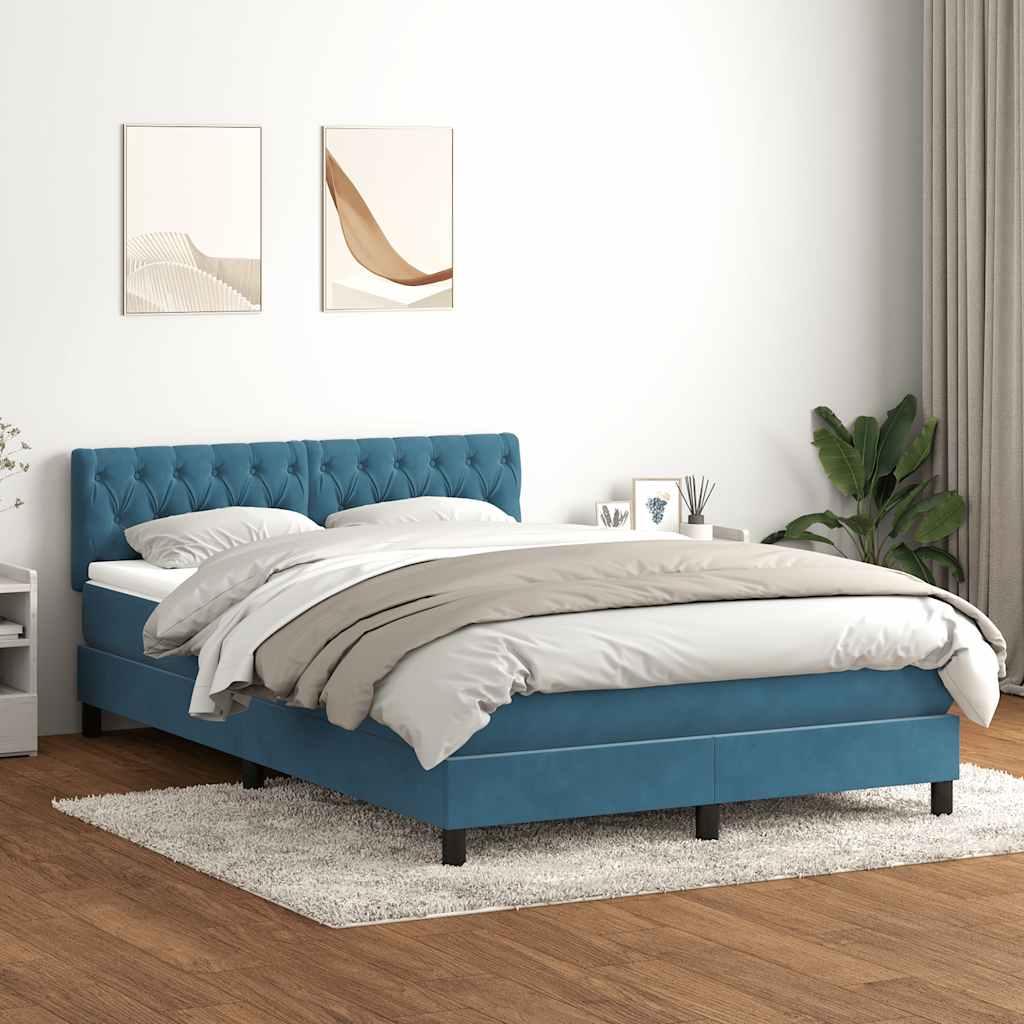 Kontinentalseng med madras 140x220 cm fløjl mørkeblå