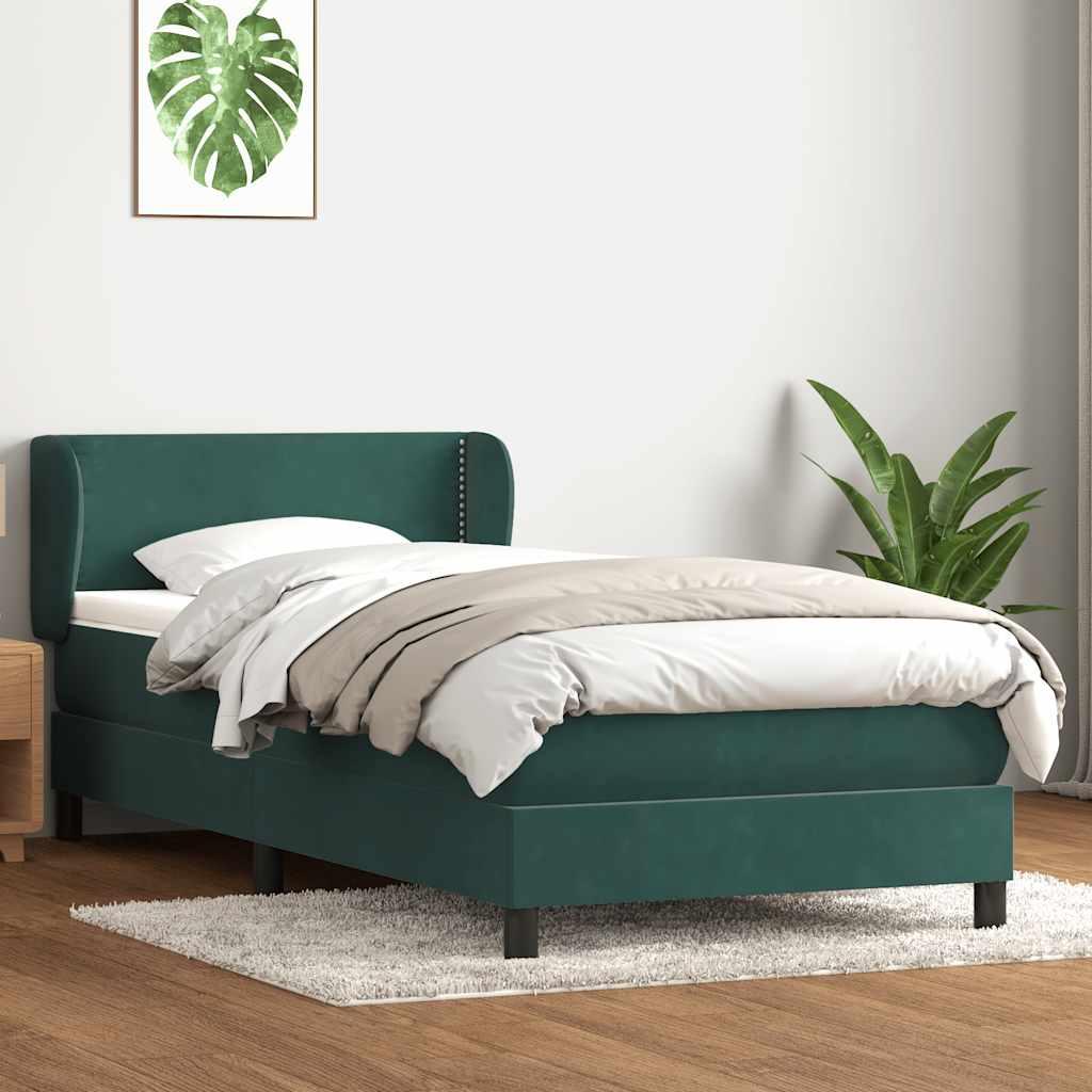 Kontinentalseng med madras 100x210 cm fløjl mørkegrøn
