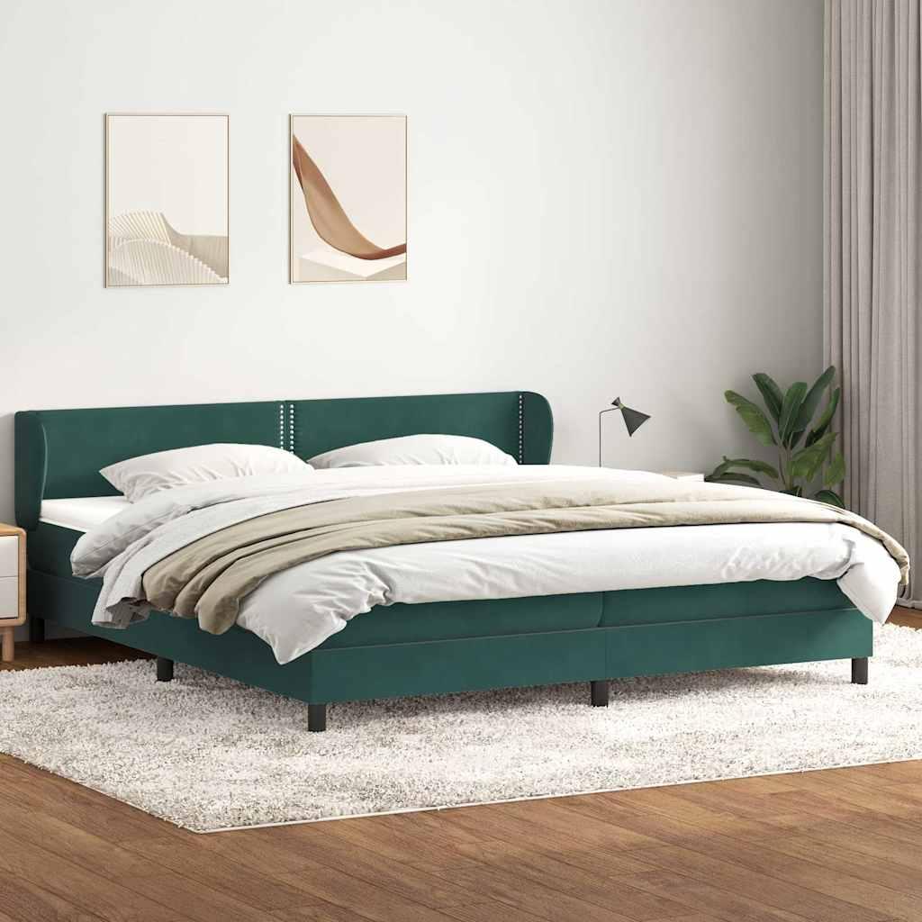 Kontinentalseng med madrasser 200x210 cm fløjl mørkegrøn