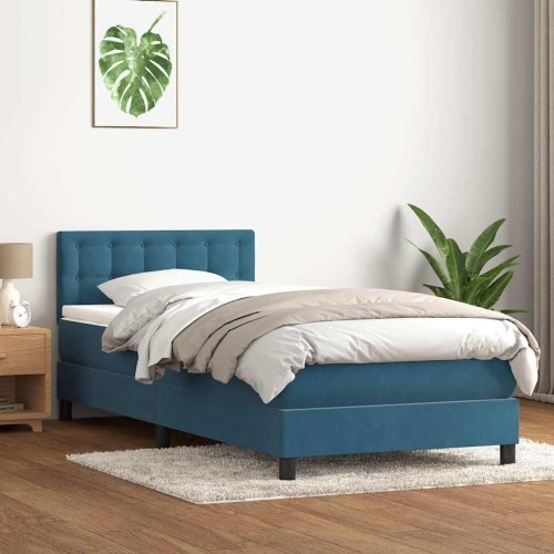Kontinentalseng med madras mørkeblå 90x220 cm fløjl