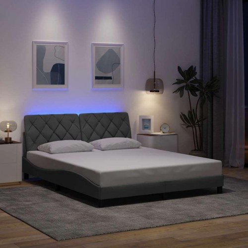 Sengeramme med LED-lys 160 x 200 cm - stof, lysegrå