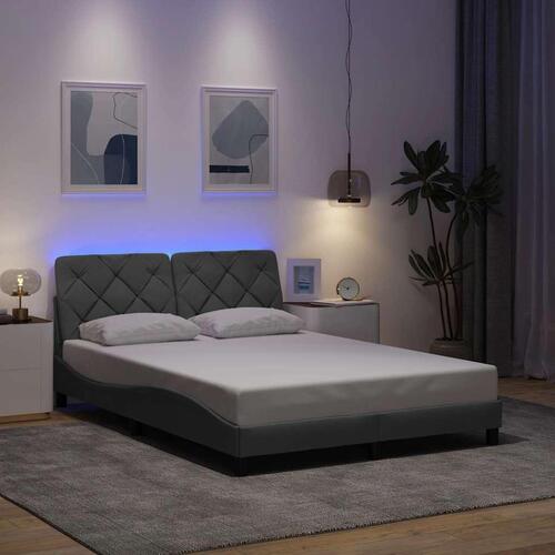 Sengeramme med LED uden madras 140x200 cm stof lysegrå