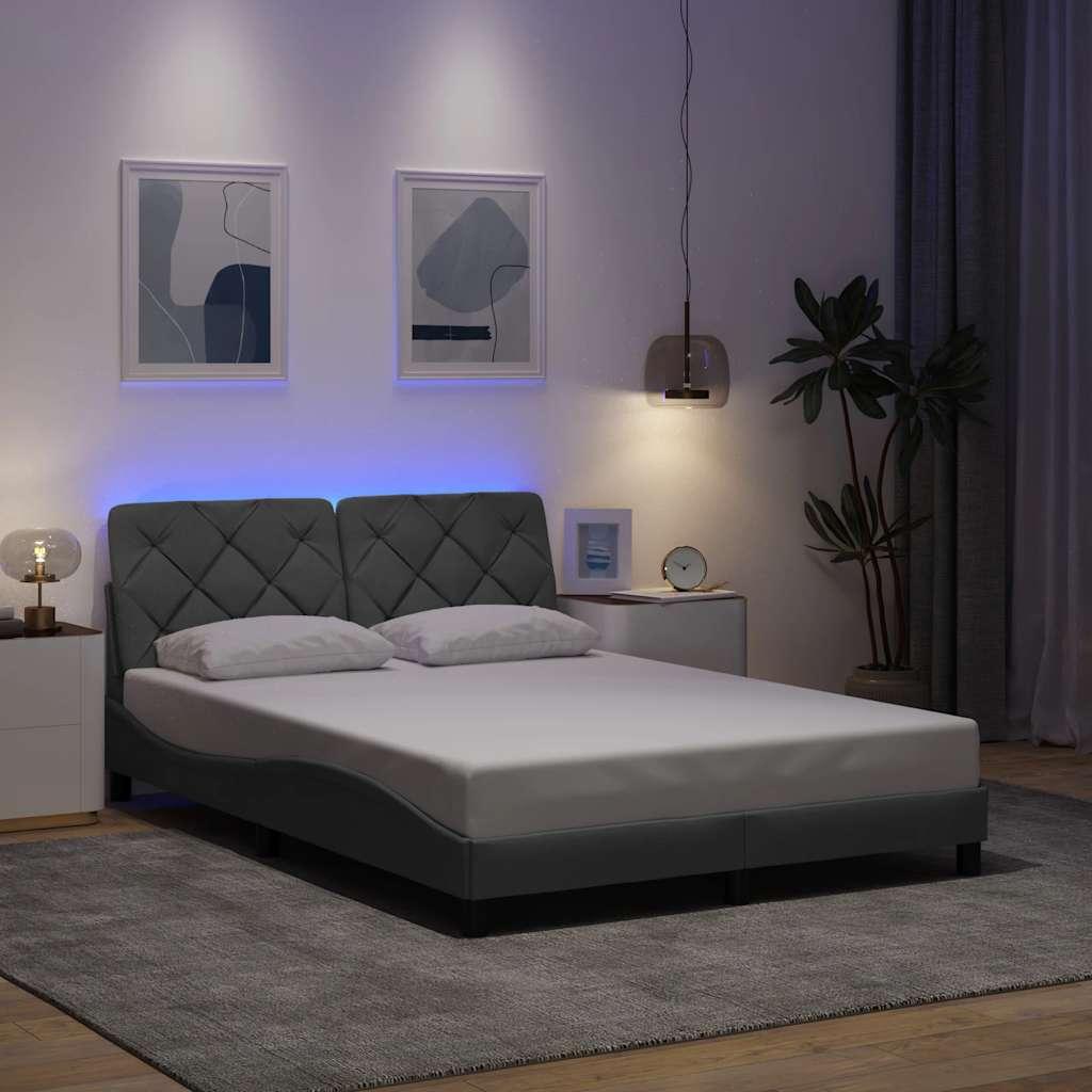 Sengeramme med LED uden madras 140x200 cm stof lysegrå