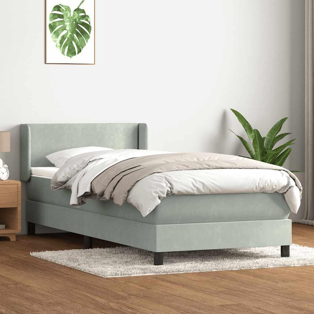 Kontinentalseng med madras i fløjl - lysegrå 90×210 cm billede