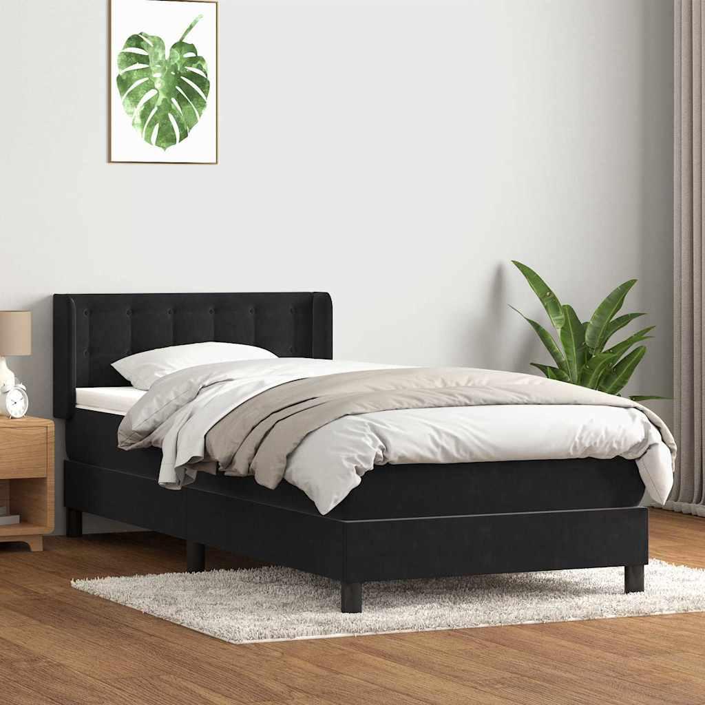 Kontinentalseng med pocketmadras 90×210 cm - fløjl, sort billede