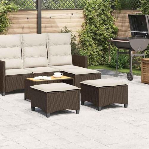 Havestole med hynder 2 stk. 55x55x36 cm polyrattan brun