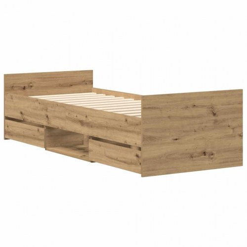 Sengeramme 90 x 190 cm med 4 skuffer - egetræsfarve
