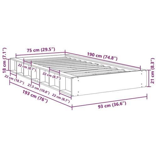 Sengeramme uden madras 75x190 cm Massivt træ Eg