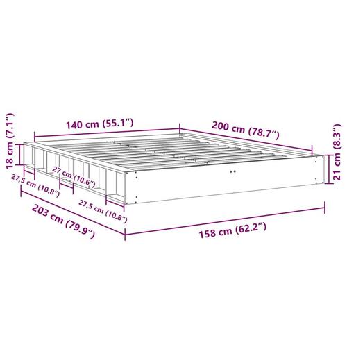 Sengeramme uden madras 140x200 cm Massivtræ Eg