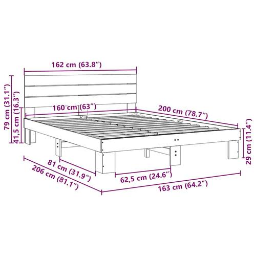 Sengeramme med hovedgærde uden madras 160x200 cm Massivt træ Eg