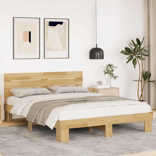 Sengeramme med hovedgærde uden madras 140x190 cm Massivt træ Eg