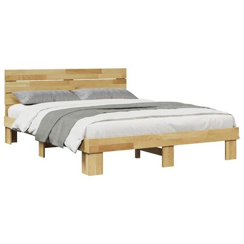 Sengeramme med hovedgærde uden madras 140x190 cm Massivt træ Eg