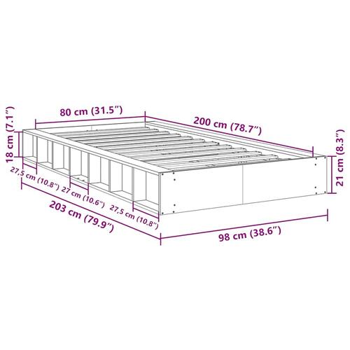 Sengeramme uden madras 80x200 cm Massivt træ Eg