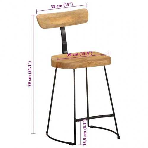 Barstole 2 stk. 49x43x79 cm massivt mangotræ