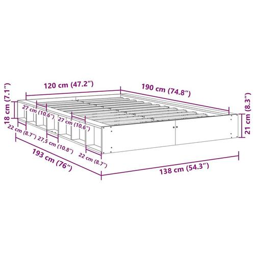 Sengeramme uden madras 120x190 cm Massivt træ Eg