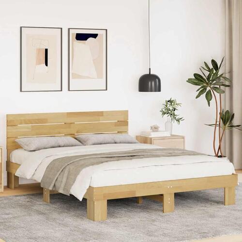 Sengeramme med hovedgærde uden madras 150x200 cm Massivt træ Eg