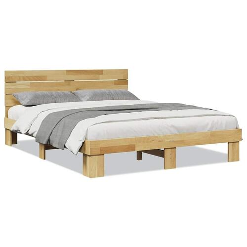 Sengeramme med hovedgærde uden madras 150x200 cm Massivt træ Eg