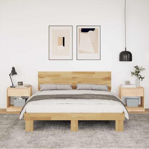Sengeramme med hovedgærde uden madras 150x200 cm Massivt træ Eg