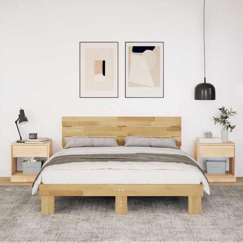 Sengeramme med hovedgærde uden madras 135x190 cm Massivt træ Eg