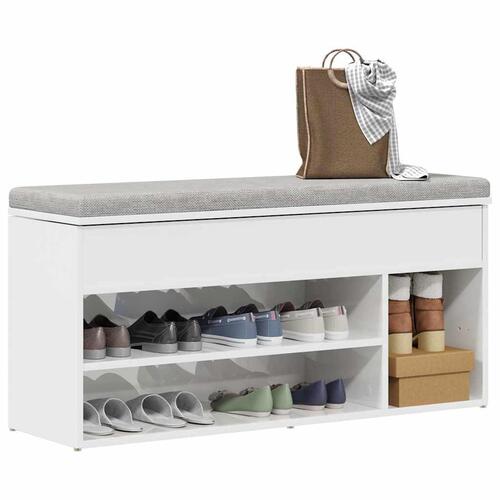 Skobænk 102x30,5x45 cm konstrueret træ hvid højglans