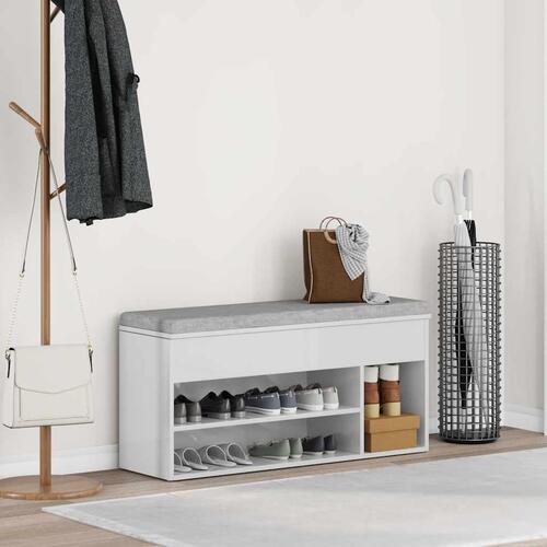 Skobænk 102x30,5x45 cm konstrueret træ hvid højglans