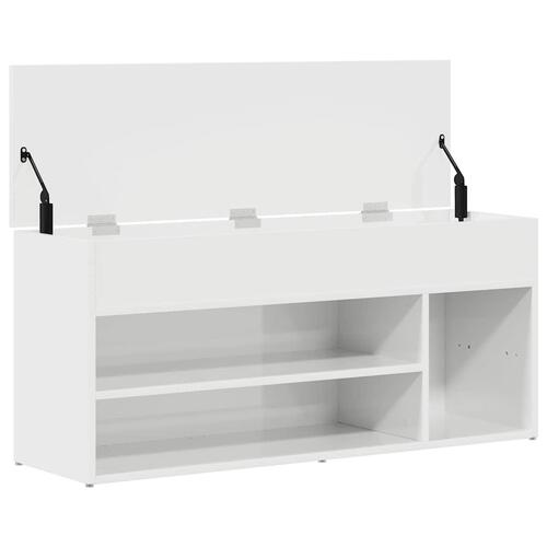 Skobænk 102x30,5x45 cm konstrueret træ hvid højglans