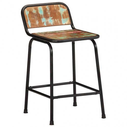 Barstole i massivt genbrugstræ - 2 stk., 46 × 35,5 × 70 cm, brun/sort