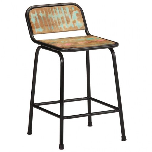 Barstole i massivt genbrugstræ - 2 stk., 46 × 35,5 × 70 cm, brun/sort