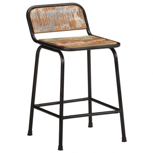 Barstole i massivt genbrugstræ - 2 stk., 46 × 35,5 × 70 cm, brun/sort