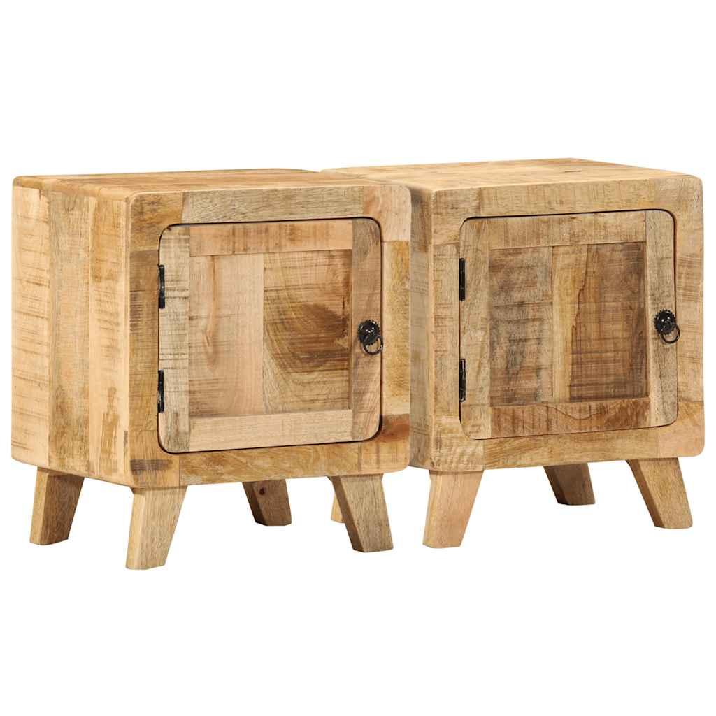 Sengeborde 2 stk. 40x32x46 cm massivt ru mangotræ