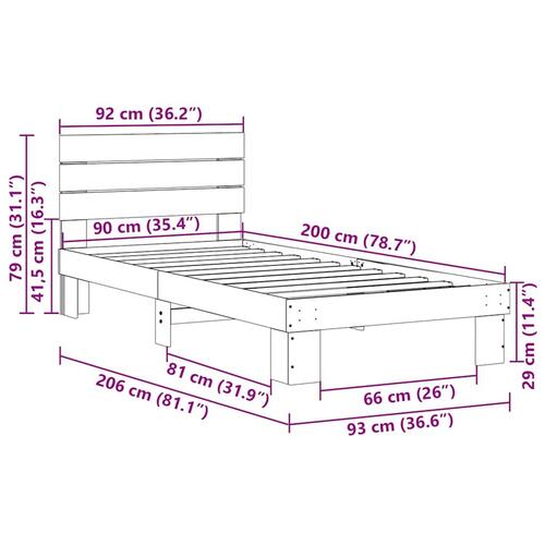 Sengeramme med hovedgærde uden madras 90x200 cm Massivt træ Eg
