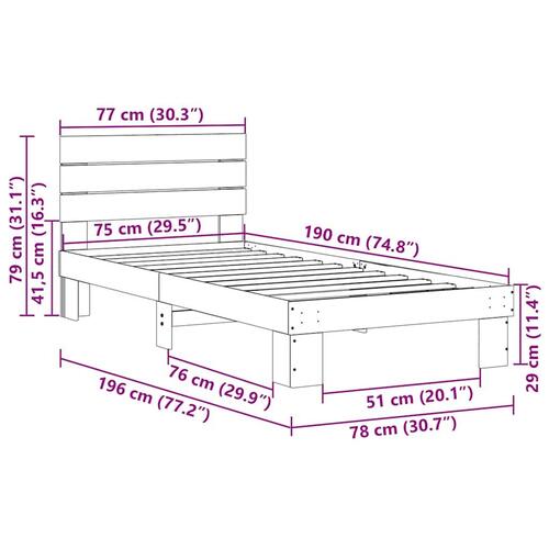 Sengeramme med hovedgærde uden madras 75x190 cm Massivt træ Eg