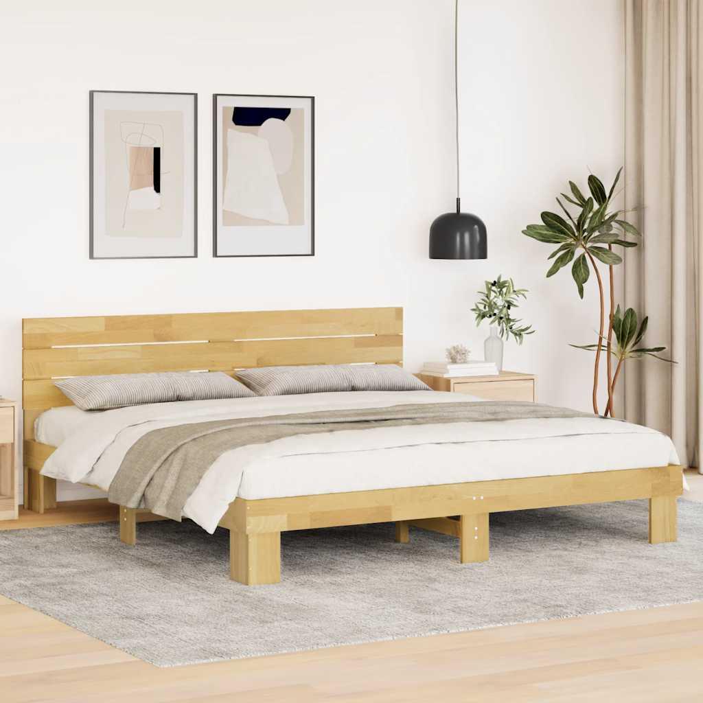 Sengeramme med hovedgærde uden madras 180x200 cm Massivt træ Eg