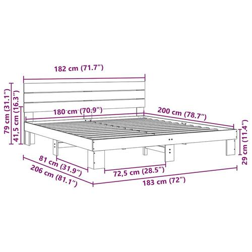 Sengeramme med hovedgærde uden madras 180x200 cm Massivt træ Eg