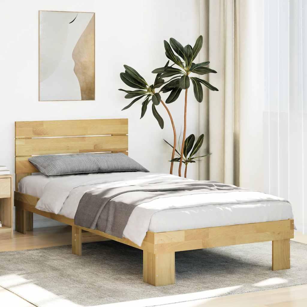 Sengeramme med hovedgærde uden madras 80x200 cm Massivt træ Eg