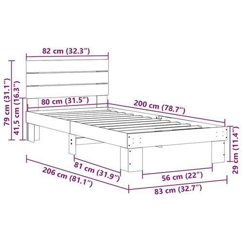 Sengeramme med hovedgærde uden madras 80x200 cm Massivt træ Eg